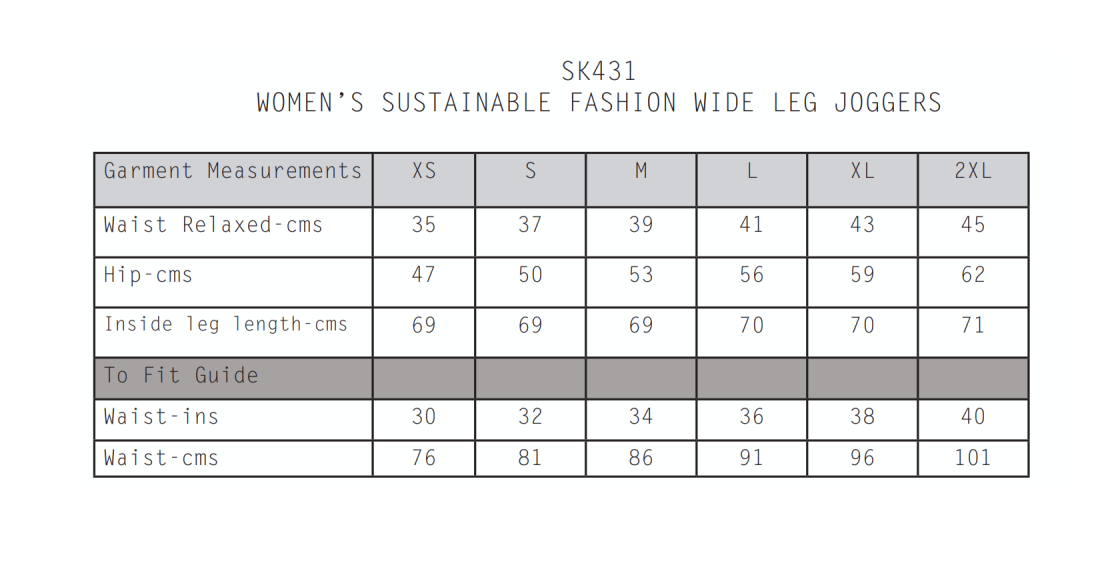 Womens Wide Leg Joggers Grey - Size Guide