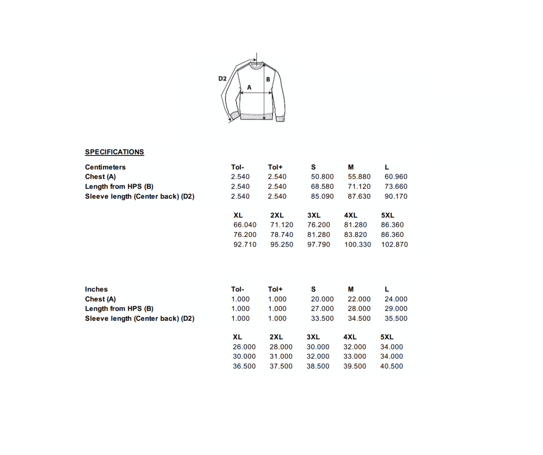 HEAVY BLEND CREW NECK SWEATSHIRT : Sapphire - Size Guide