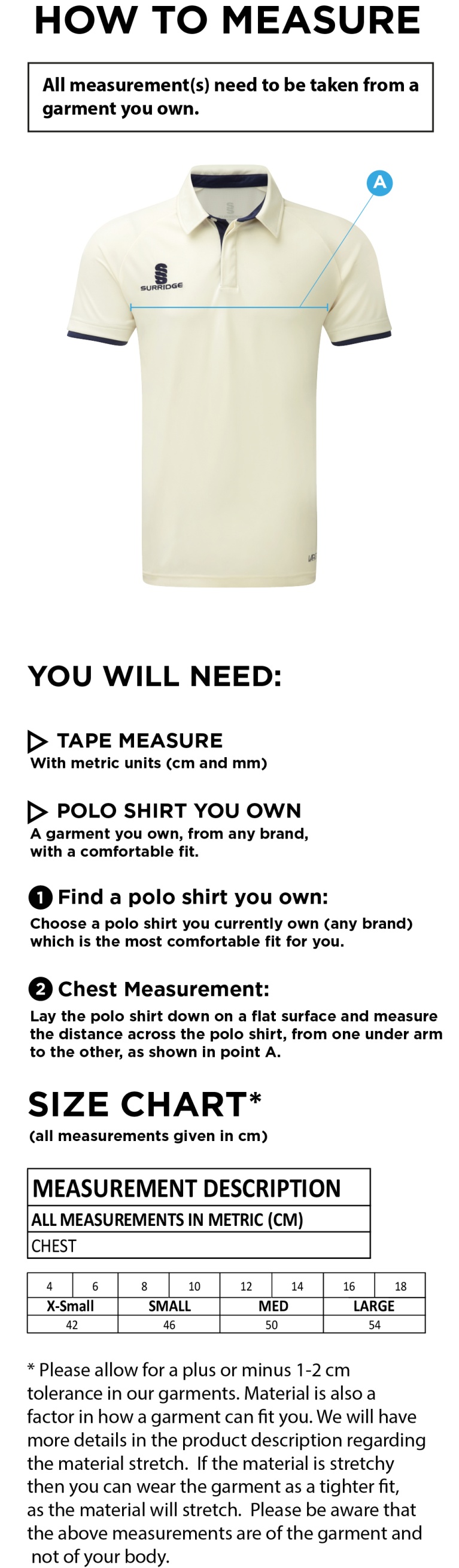 FUSE SHORT SLEEVE CRICKET SHIRT - Size Guide