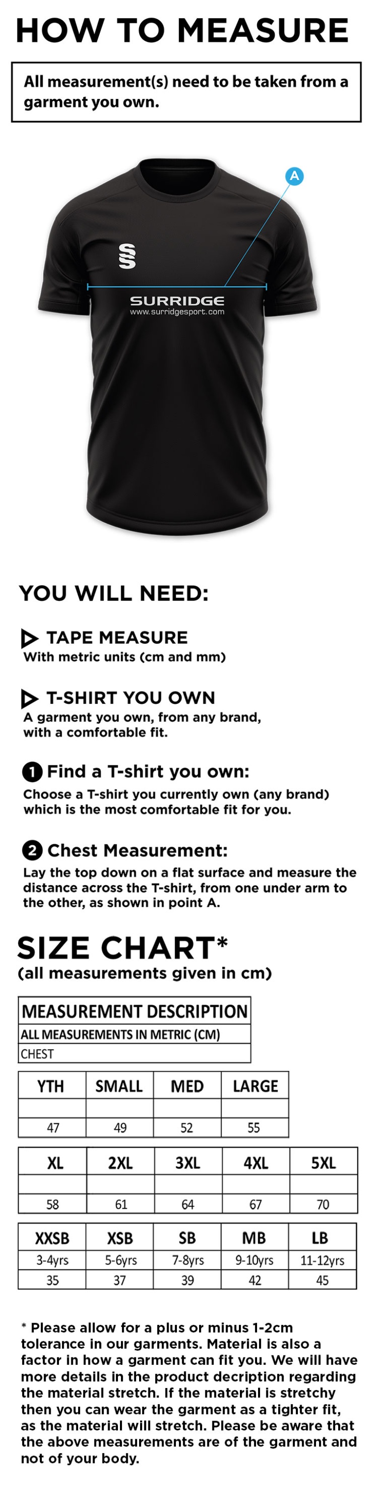 Dual Games Shirt : Royal - Junior - Size Guide