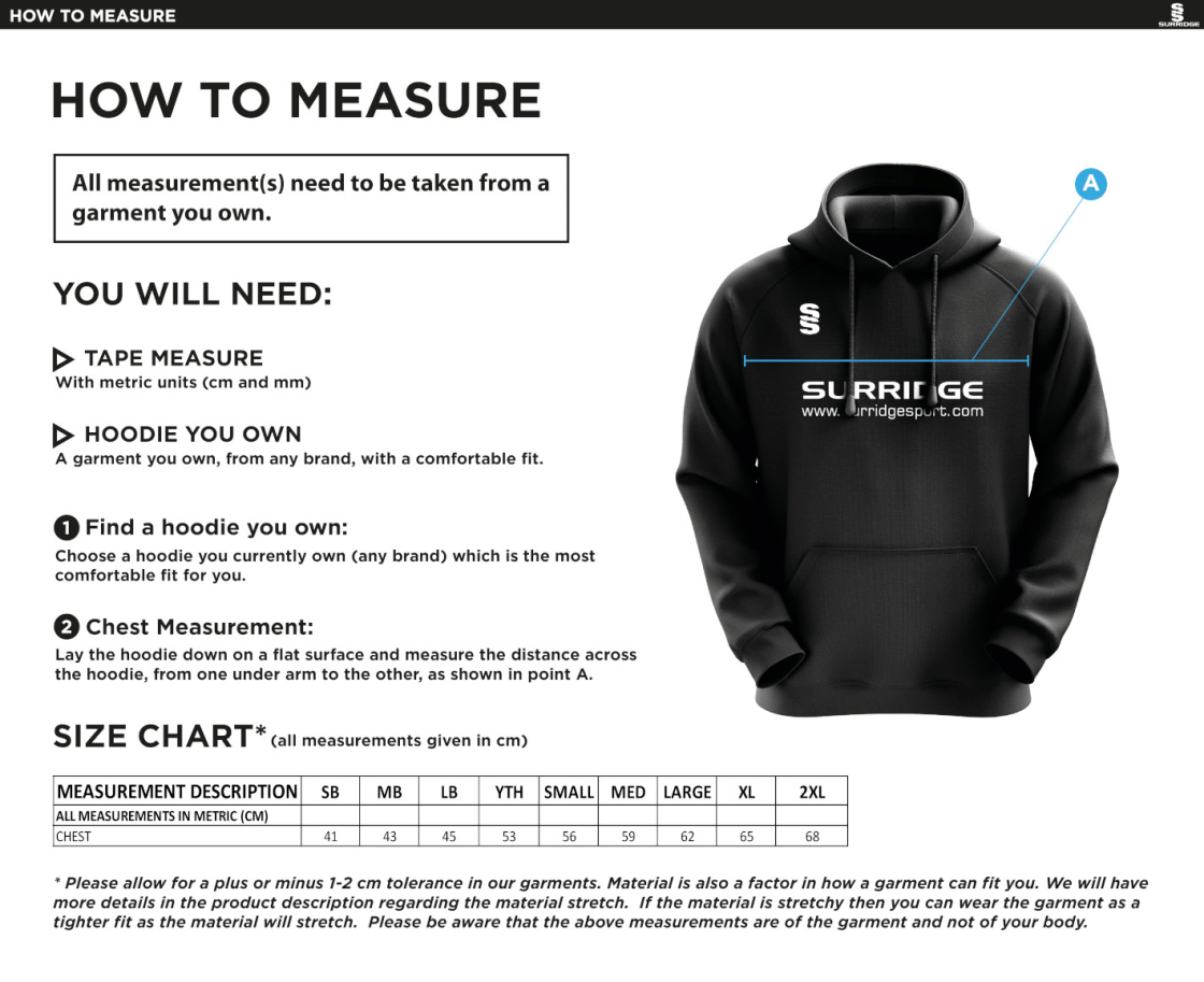 Blade Hoody : Navy / Royal / Amber - Size Guide