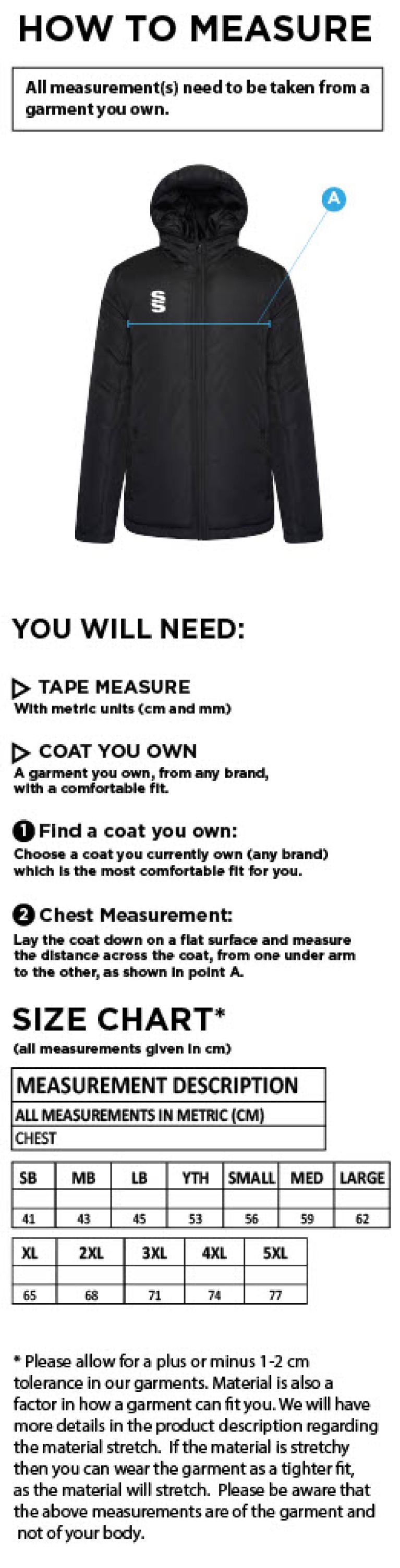 Active Padded Jacket - Navy - Size Guide