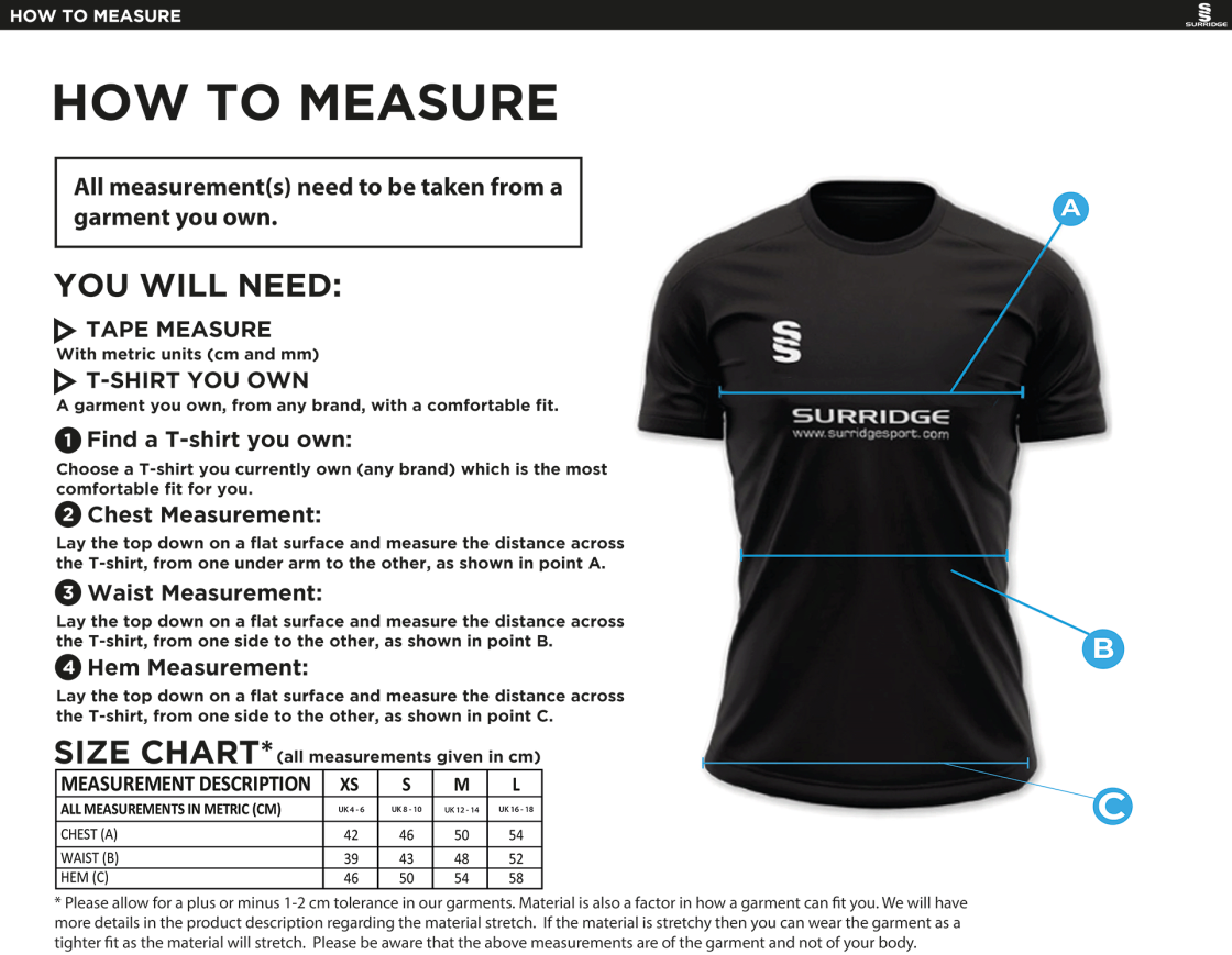 Women's Dual Games Shirt : Royal - Junior - Size Guide